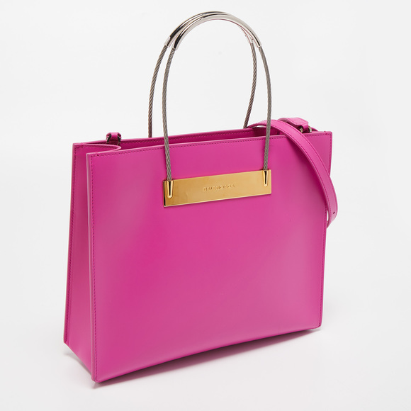 BALENCIAGA Magenta Leather Small Cable Shopper Tote - Picture 3 of 8